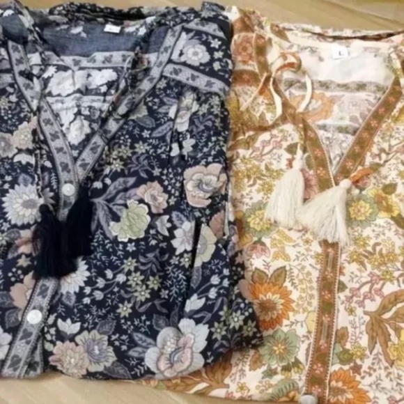 Gypsy Floral Bohemian Peasant Long Sleeve Blouse - Picture 4 of 4